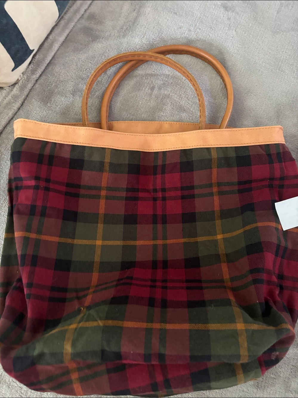 LL BEAN Boat & Tote Bag Full Grain Leather Handles vintage Khaki/Green - Picture 12 of 15